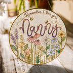 Nanny wildflower stained glass suncatcher Remember I Love You with gold frame on a white background