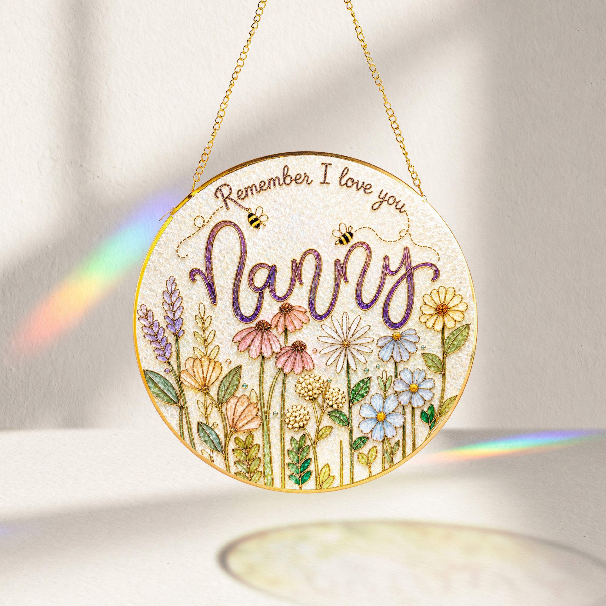Nanny wildflower suncatcher with gold chain and suction cup