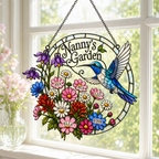 Personalized Nanny's Garden Hummingbird Holographic Acrylic Suncatcher