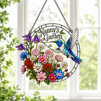 Personalized Nanny's Garden Hummingbird Holographic Acrylic Suncatcher