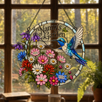 Personalized Nanny's Garden Hummingbird Holographic Acrylic Suncatcher