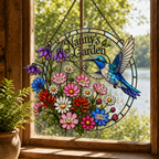 Personalized Nanny's Garden Hummingbird Holographic Acrylic Suncatcher