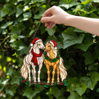 Horse Pair in Santa Hats with Wreath Holographic Acrylic Suncatcher