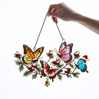 Winter Butterflies on Snowy Pine Branch Holographic Acrylic Suncatcher