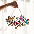 Winter Butterflies on Snowy Pine Branch Holographic Acrylic Suncatcher