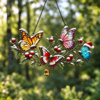 Winter Butterflies on Snowy Pine Branch Holographic Acrylic Suncatcher