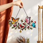 Winter Butterflies on Snowy Pine Branch Holographic Acrylic Suncatcher