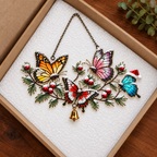 Winter Butterflies on Snowy Pine Branch Holographic Acrylic Suncatcher