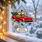Personalized Frog Couple Christmas Car Holographic Acrylic Suncatcher — Together Till We Croak