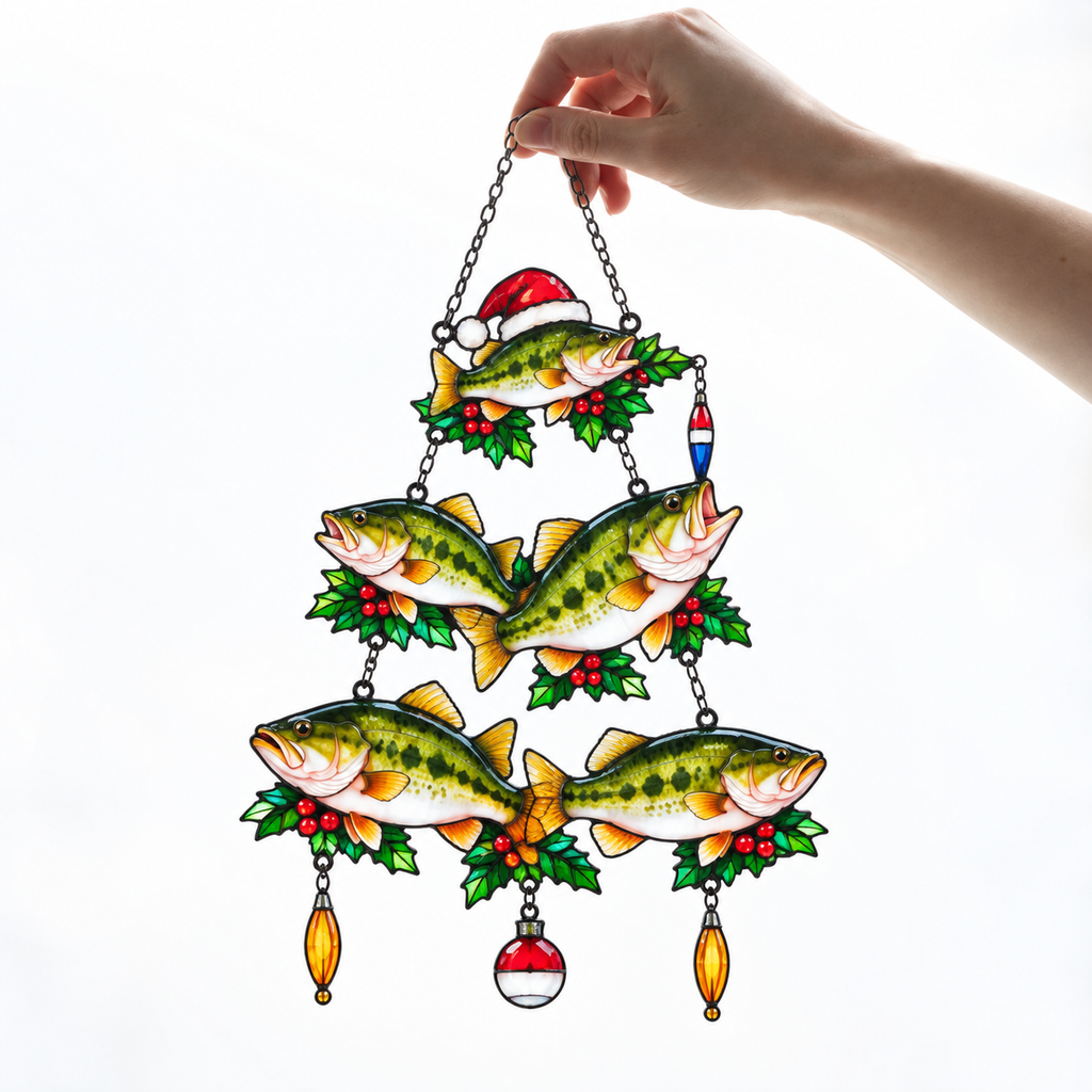 Bass Fish Christmas Tree Holographic Acrylic Suncatcher