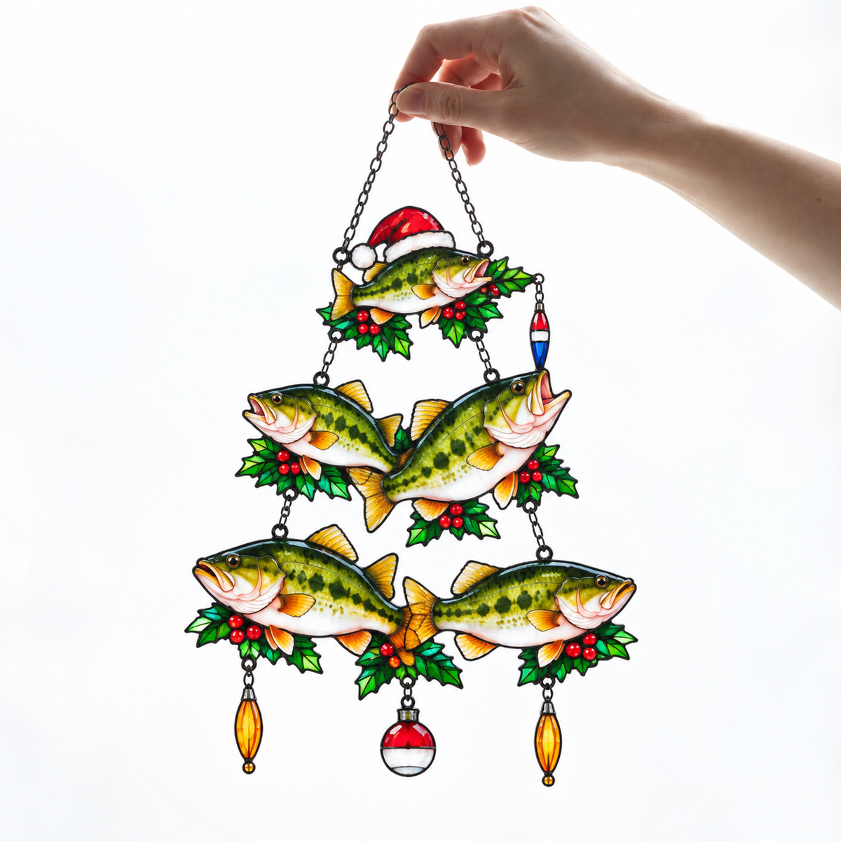 Bass Fish Christmas Tree Holographic Acrylic Suncatcher