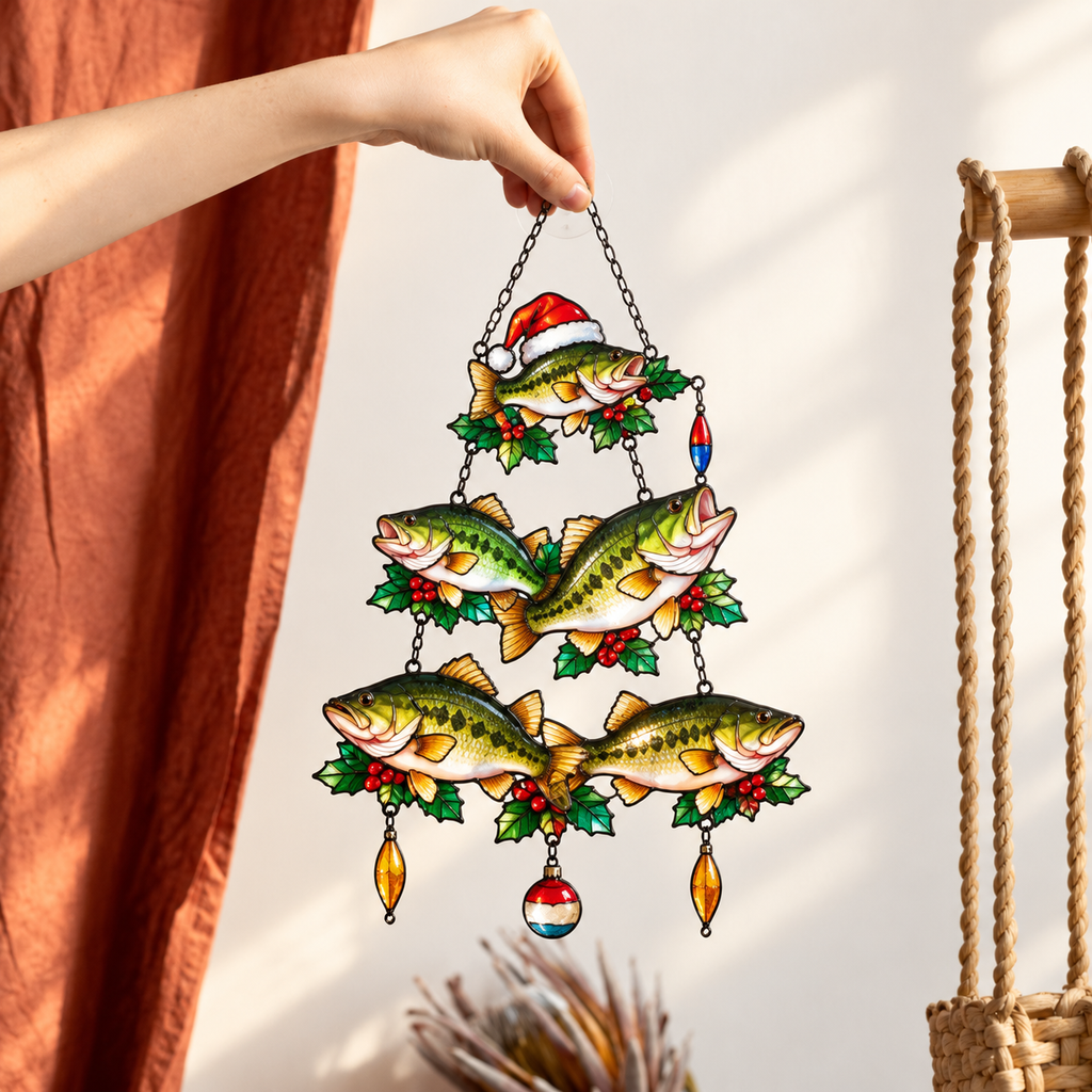 Bass Fish Christmas Tree Holographic Acrylic Suncatcher