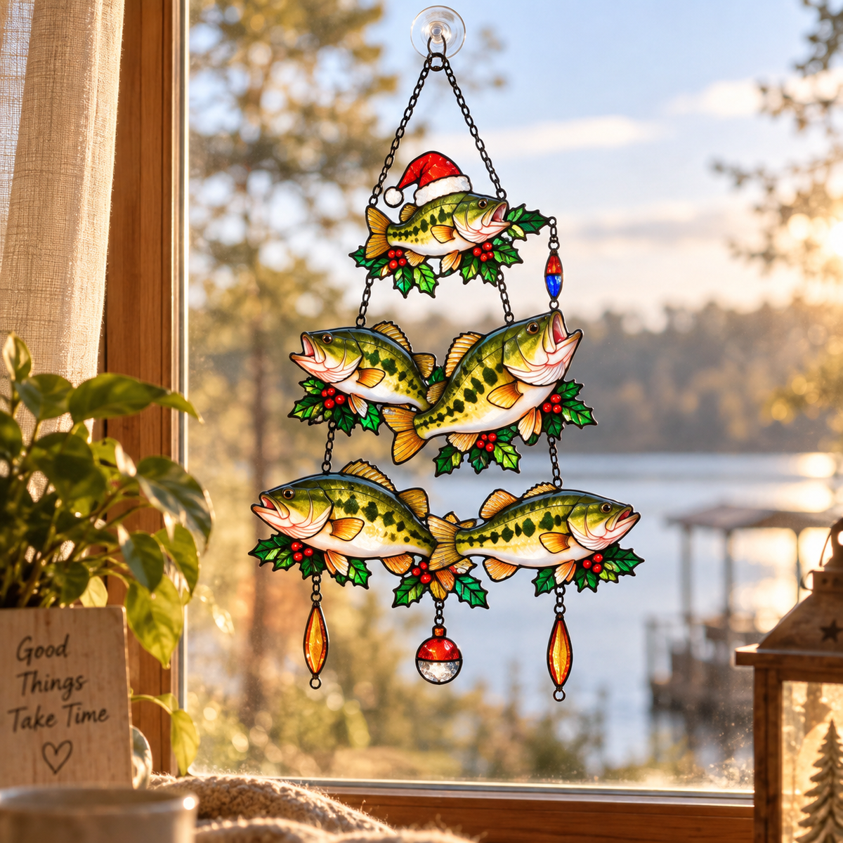 Bass Fish Christmas Tree Holographic Acrylic Suncatcher