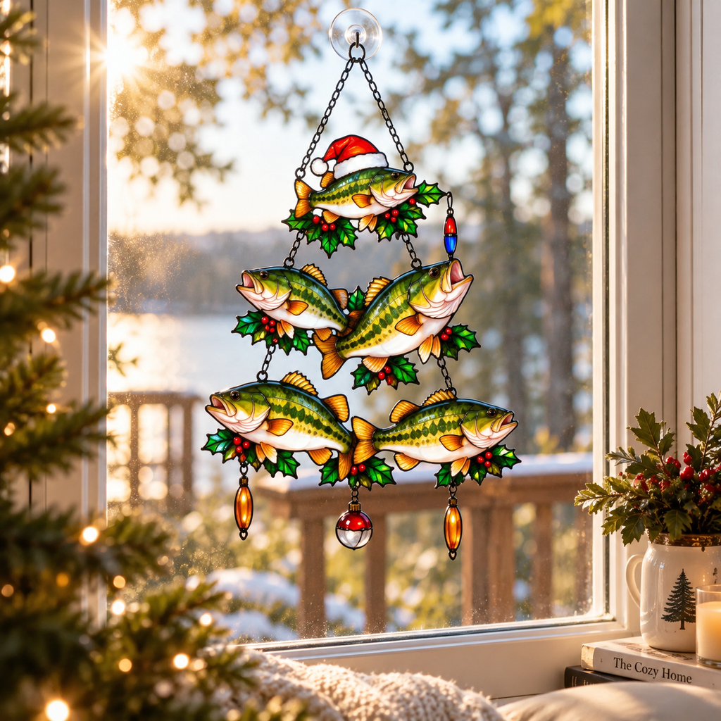 Bass Fish Christmas Tree Holographic Acrylic Suncatcher