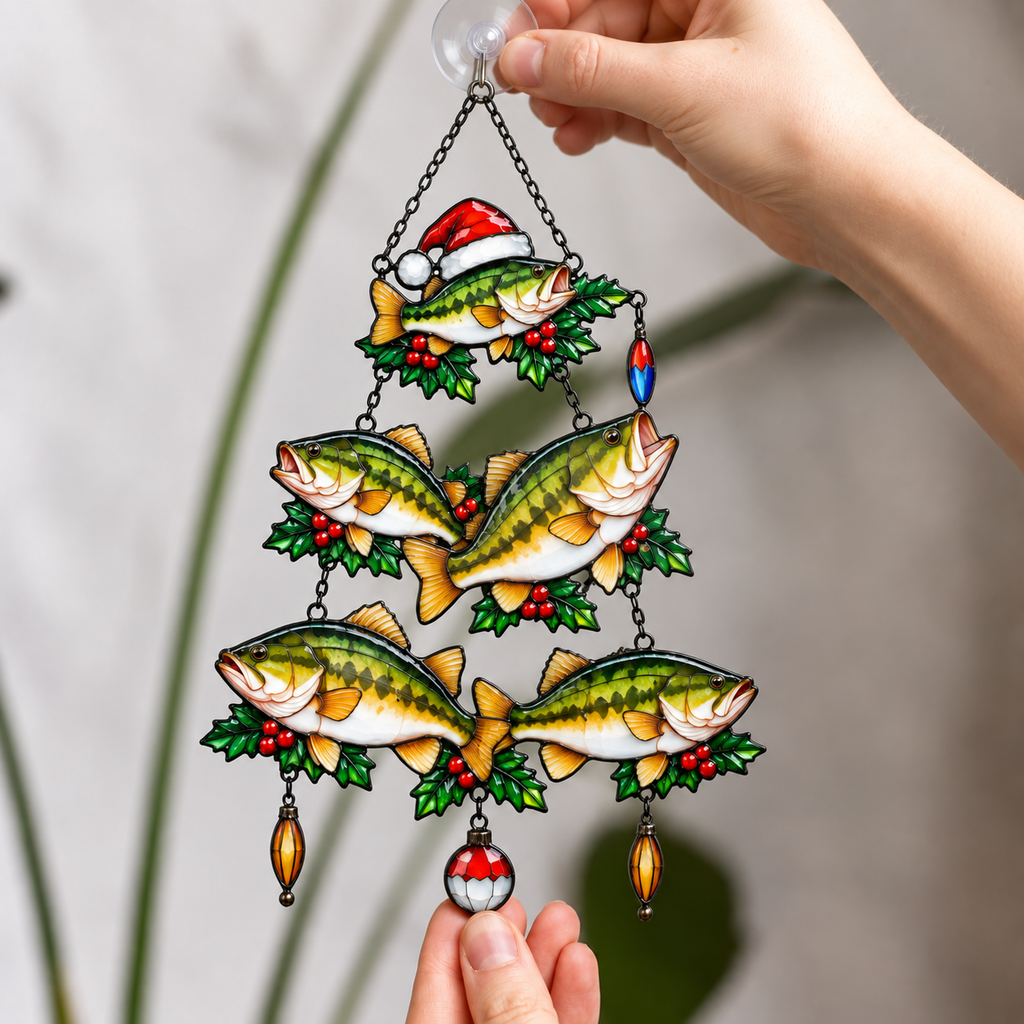 Bass Fish Christmas Tree Holographic Acrylic Suncatcher