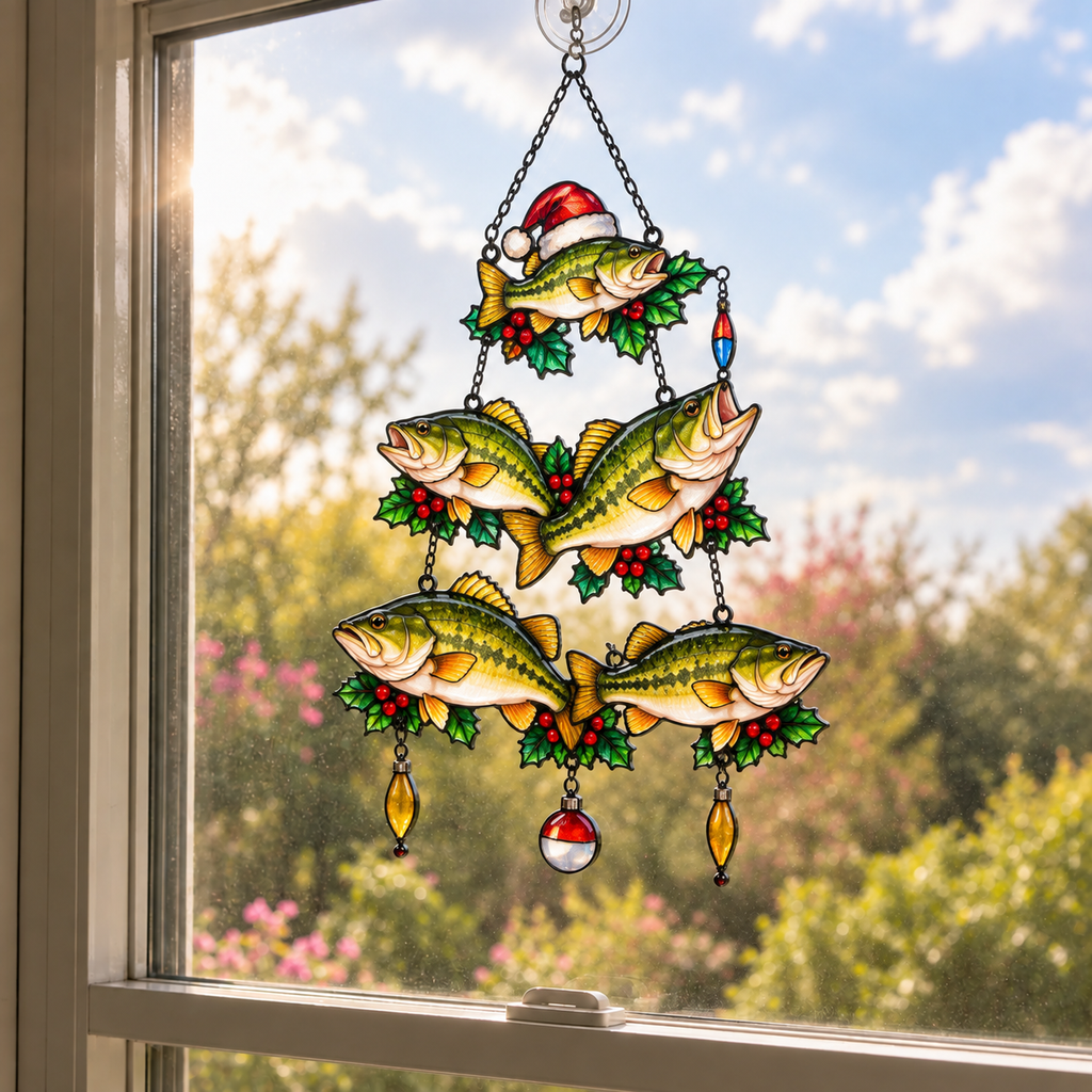 Bass Fish Christmas Tree Holographic Acrylic Suncatcher
