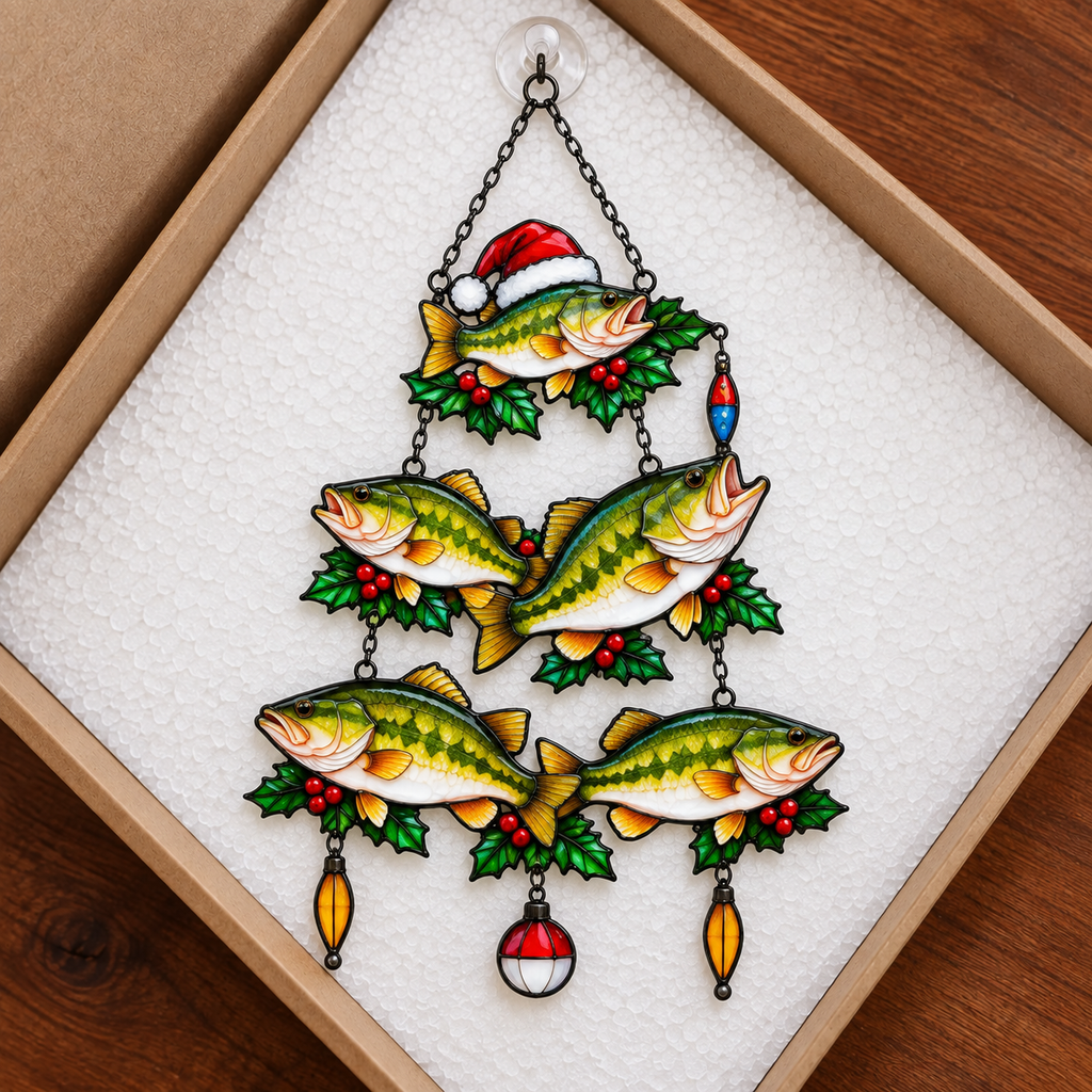 Bass Fish Christmas Tree Holographic Acrylic Suncatcher
