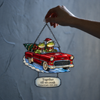 Personalized Frog Couple Christmas Car Holographic Acrylic Suncatcher — Together Till We Croak
