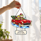 Personalized Frog Couple Christmas Car Holographic Acrylic Suncatcher — Together Till We Croak