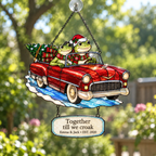 Personalized Frog Couple Christmas Car Holographic Acrylic Suncatcher — Together Till We Croak