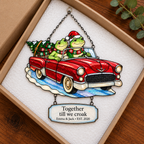 Personalized Frog Couple Christmas Car Holographic Acrylic Suncatcher — Together Till We Croak