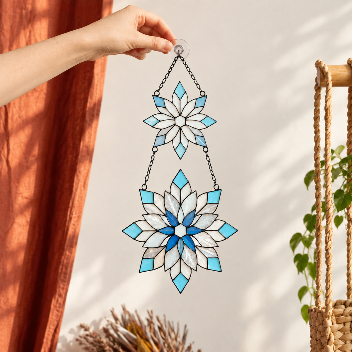 Frosted Snowflake Pair Holographic Acrylic Suncatcher