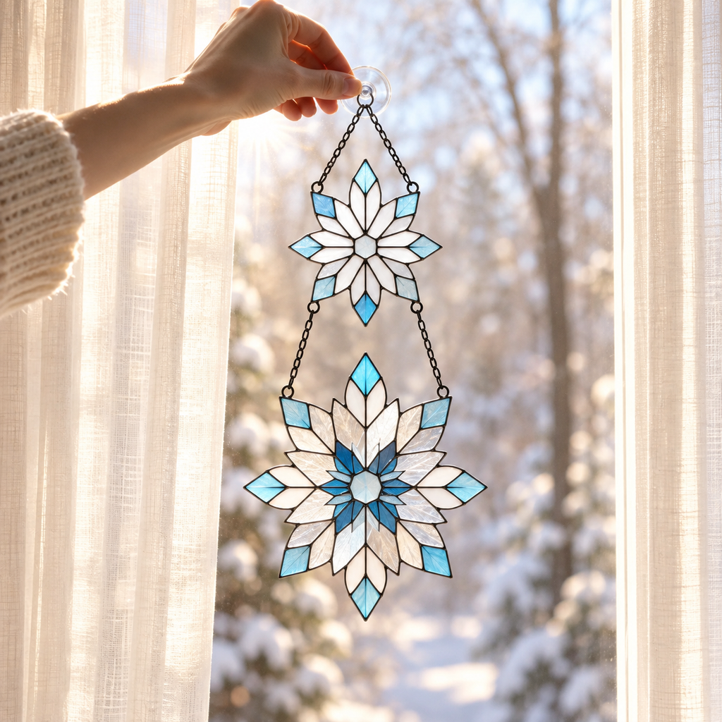 Frosted Snowflake Pair Holographic Acrylic Suncatcher