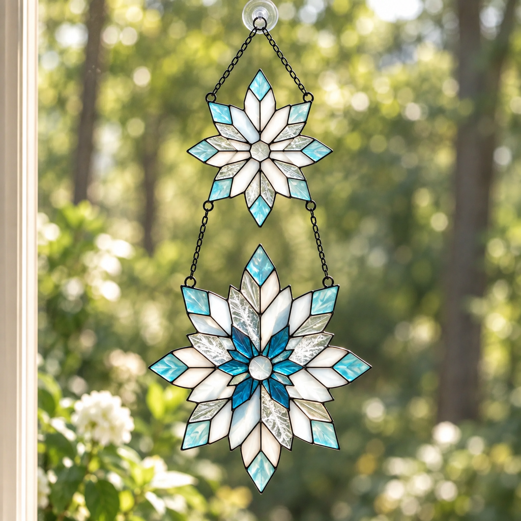 Frosted Snowflake Pair Holographic Acrylic Suncatcher
