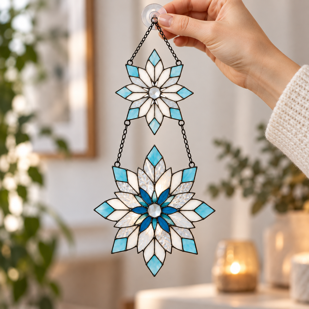 Frosted Snowflake Pair Holographic Acrylic Suncatcher