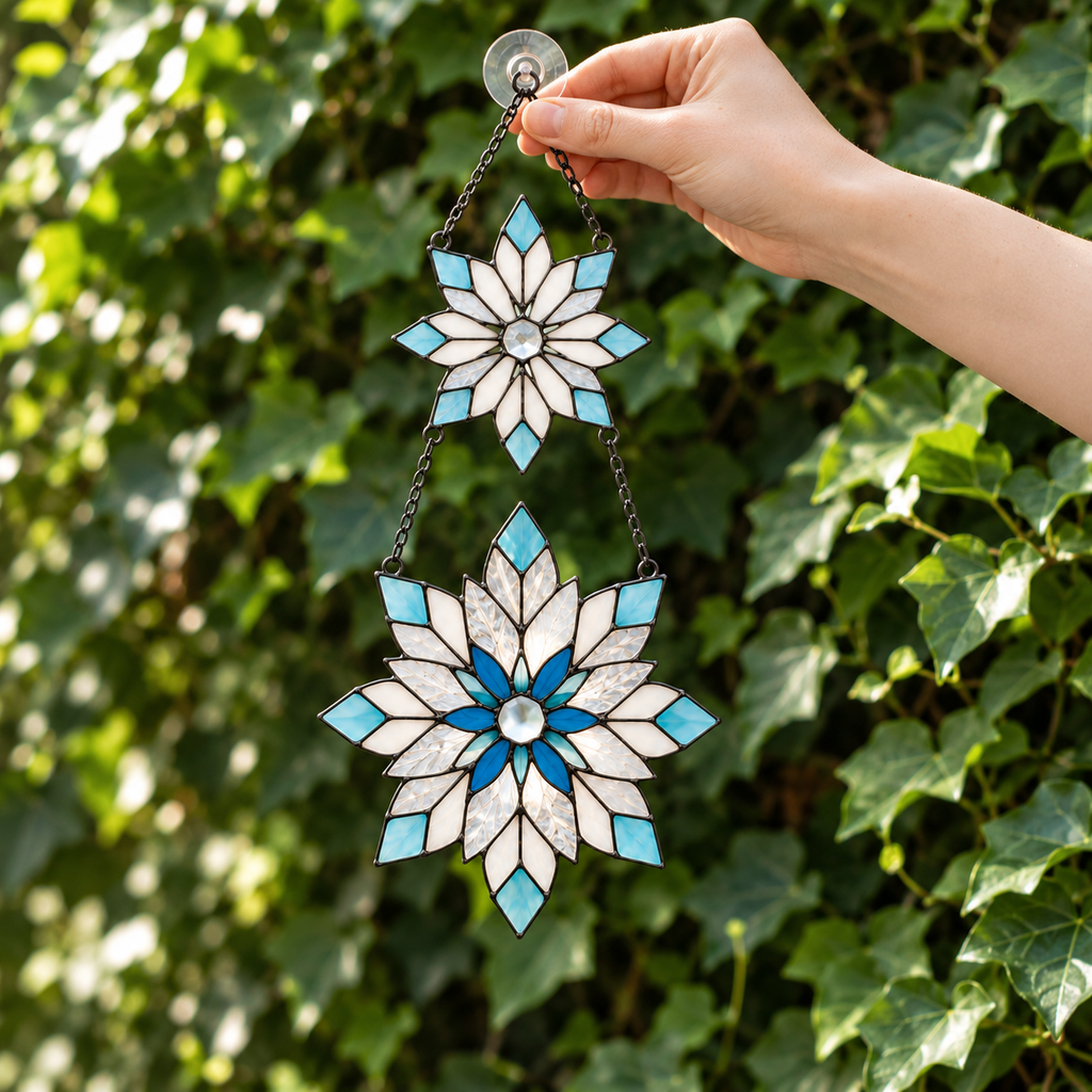 Frosted Snowflake Pair Holographic Acrylic Suncatcher