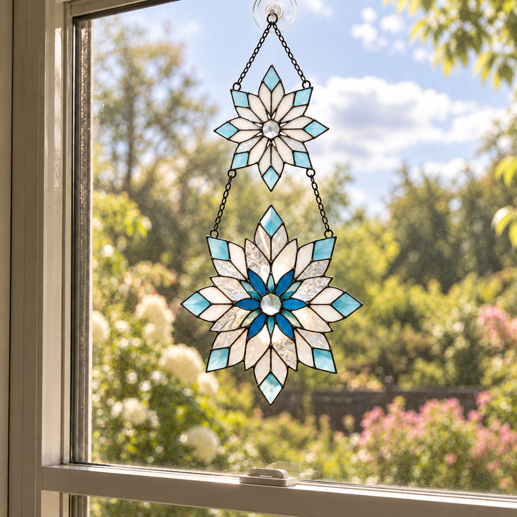 Frosted Snowflake Pair Holographic Acrylic Suncatcher