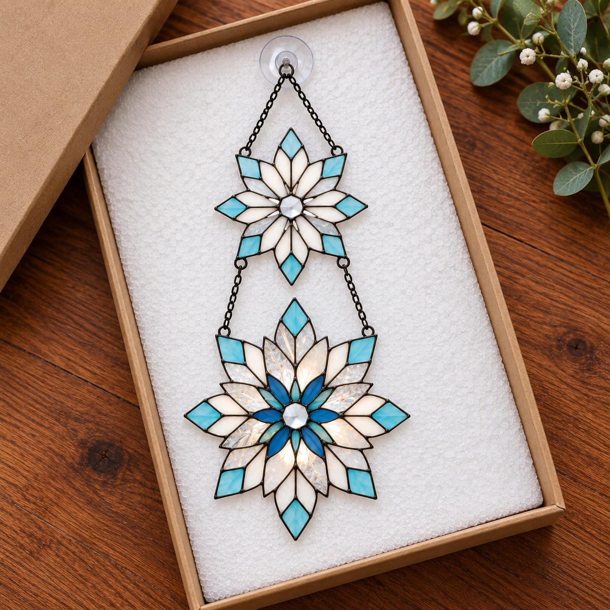 Frosted Snowflake Pair Holographic Acrylic Suncatcher