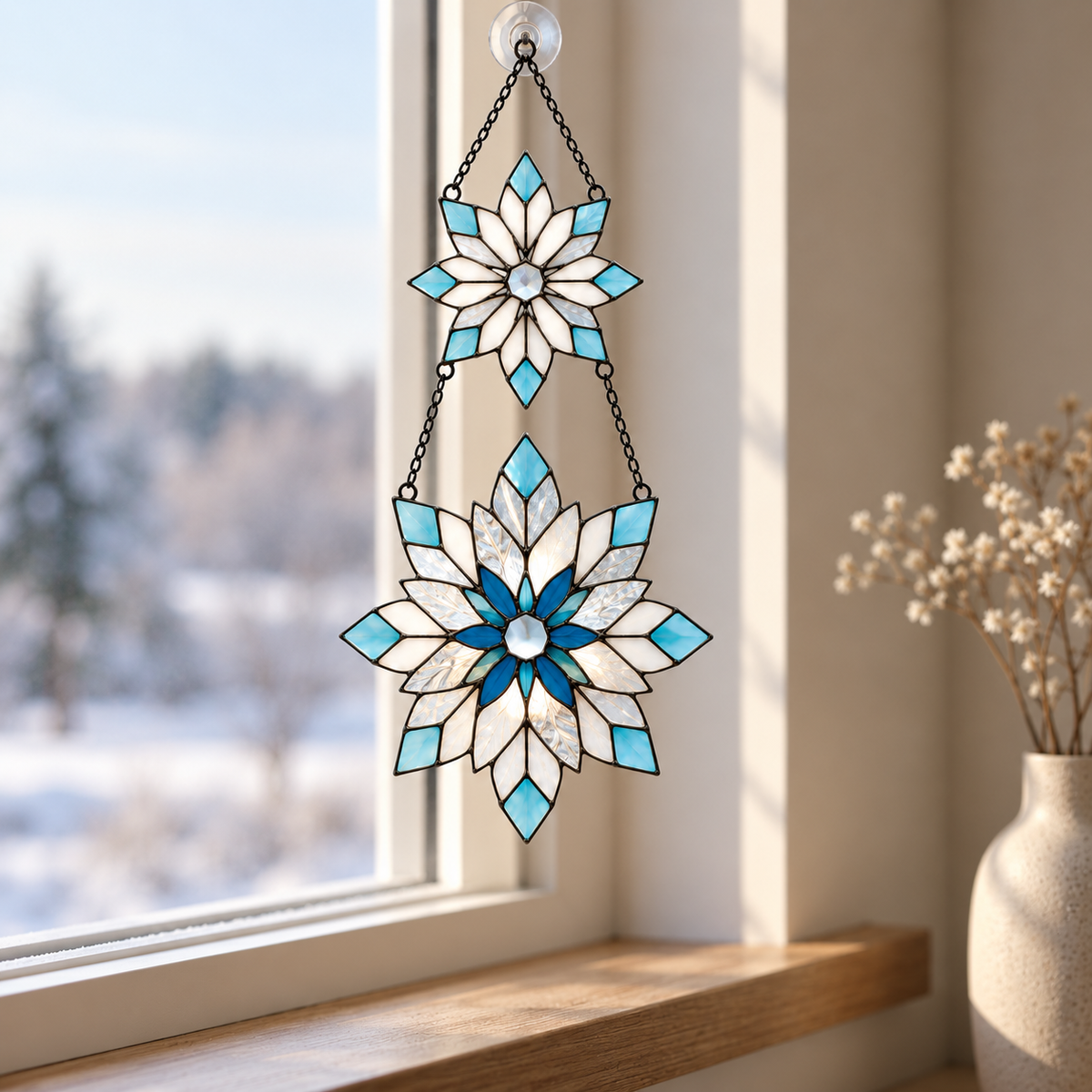 Frosted Snowflake Pair Holographic Acrylic Suncatcher