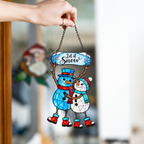 Let It Snow Snowman Couple Holographic Acrylic Suncatcher