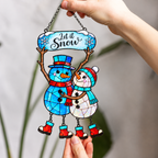 Let It Snow Snowman Couple Holographic Acrylic Suncatcher