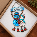 Let It Snow Snowman Couple Holographic Acrylic Suncatcher