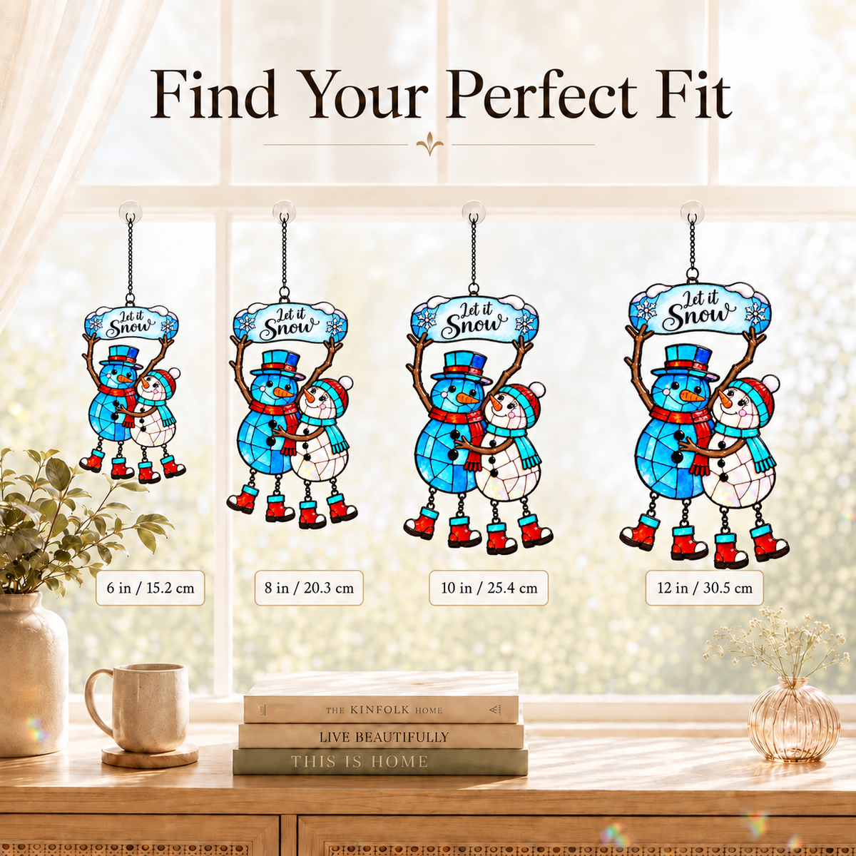 Let It Snow Snowman Couple Holographic Acrylic Suncatcher