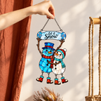 Let It Snow Snowman Couple Holographic Acrylic Suncatcher