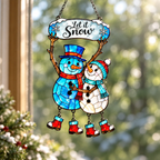 Let It Snow Snowman Couple Holographic Acrylic Suncatcher