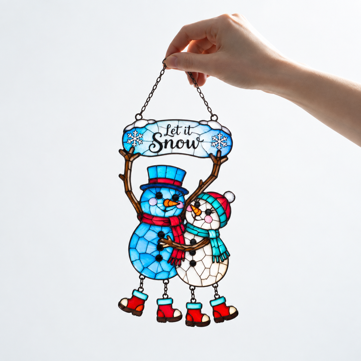 Let It Snow Snowman Couple Holographic Acrylic Suncatcher