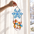 Mouse Couple Swinging under a Snowflake Holographic Acrylic Suncatcher