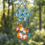 Mouse Couple Swinging under a Snowflake Holographic Acrylic Suncatcher