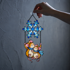 Mouse Couple Swinging under a Snowflake Holographic Acrylic Suncatcher