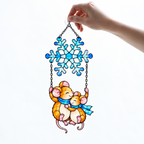 Mouse Couple Swinging under a Snowflake Holographic Acrylic Suncatcher