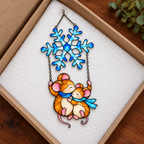 Mouse Couple Swinging under a Snowflake Holographic Acrylic Suncatcher