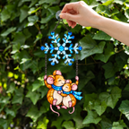 Mouse Couple Swinging under a Snowflake Holographic Acrylic Suncatcher
