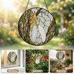 Cicada on Mossy Bark Stained Glass Suncatcher