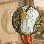 Cicada on Mossy Bark Stained Glass Suncatcher