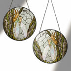 Cicada on Mossy Bark Stained Glass Suncatcher