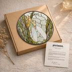 Cicada on Mossy Bark Stained Glass Suncatcher